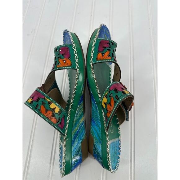 Spring Step L'ARTISTE Vardi Colorful Floral Sandals Slides Leather Wedge Size 39 - Picture 6 of 9